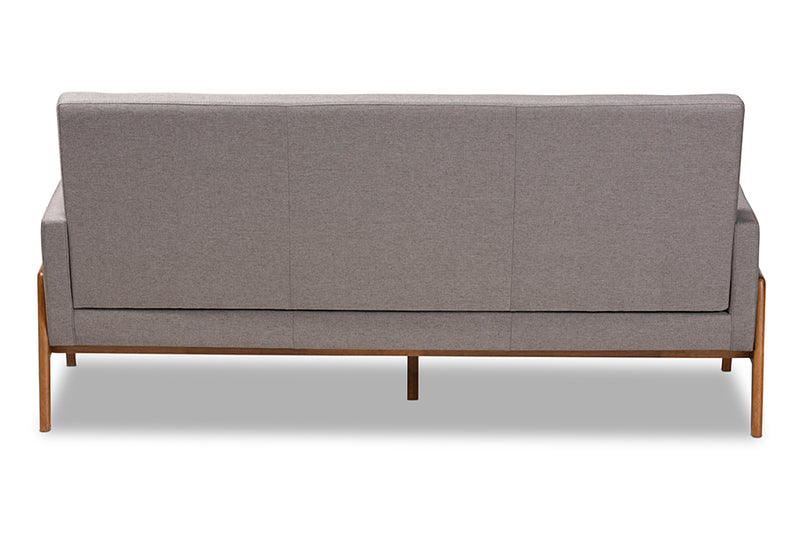 Maddock Mid-Century Modern Light Gray Fabric Upholstered Walnut Finished Wood Sofa