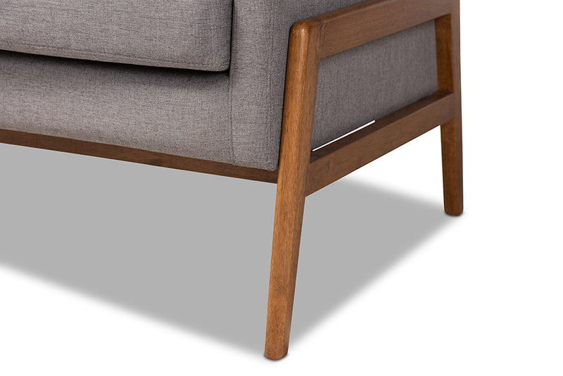 Maddock Light Gray Fabric Upholstered Walnut 3-Piece Living Room Set Baxton