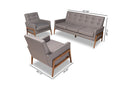 Maddock Light Gray Fabric Upholstered Walnut 3-Piece Living Room Set Baxton