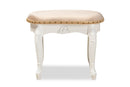 Aniceta Country Sand Velvet Fabric Upholstered White-Vanity Ottoman Baxton