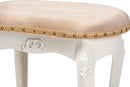 Aniceta Country Sand Velvet Fabric Upholstered White-Vanity Ottoman Baxton