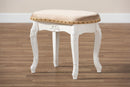 Aniceta Country Sand Velvet Fabric Upholstered White-Vanity Ottoman Baxton