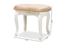 Aniceta Country Sand Velvet Fabric Upholstered White-Vanity Ottoman Baxton