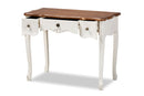 Ines Classic Country White and Brown Finished Small 3-Drawer Wood Console Table Baxton