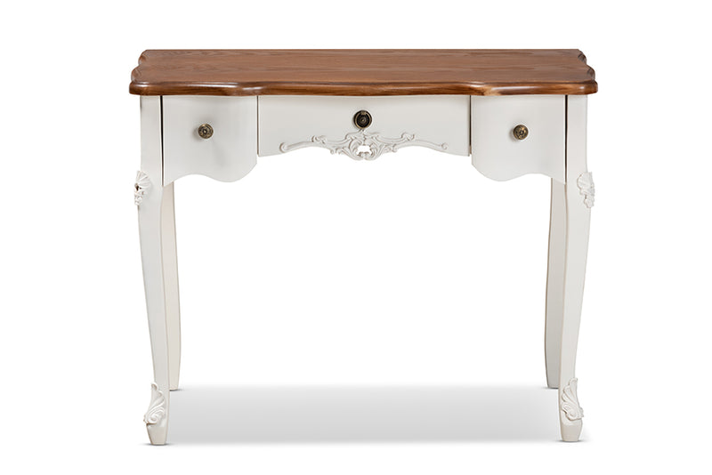 Ines Classic Traditional French Country White and Brown Finished Small 3-Drawer Wood Console Table