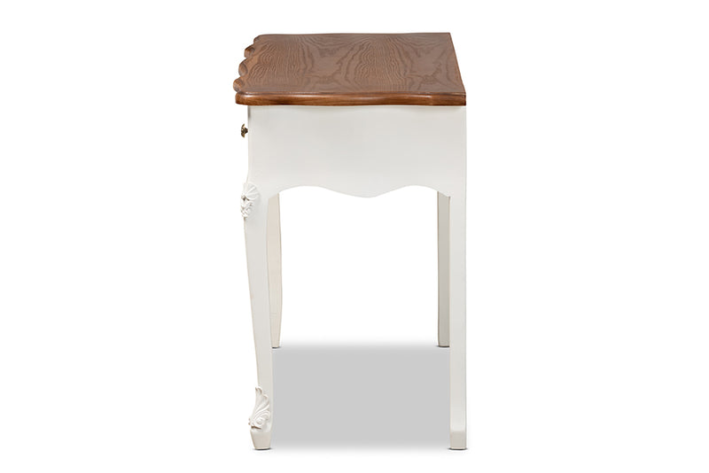 Ines Classic Traditional French Country White and Brown Finished Small 3-Drawer Wood Console Table