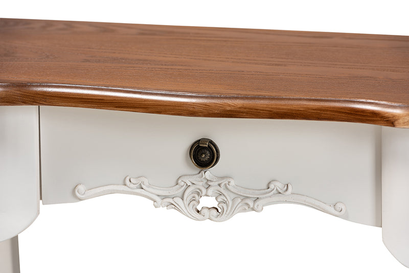 Ines Classic Traditional French Country White and Brown Finished Small 3-Drawer Wood Console Table