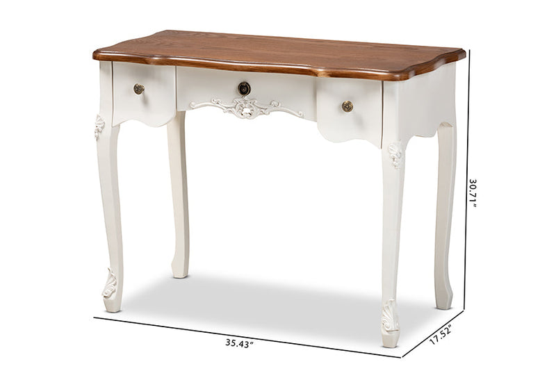 Ines Classic Country White and Brown Finished Small 3-Drawer Wood Console Table Baxton