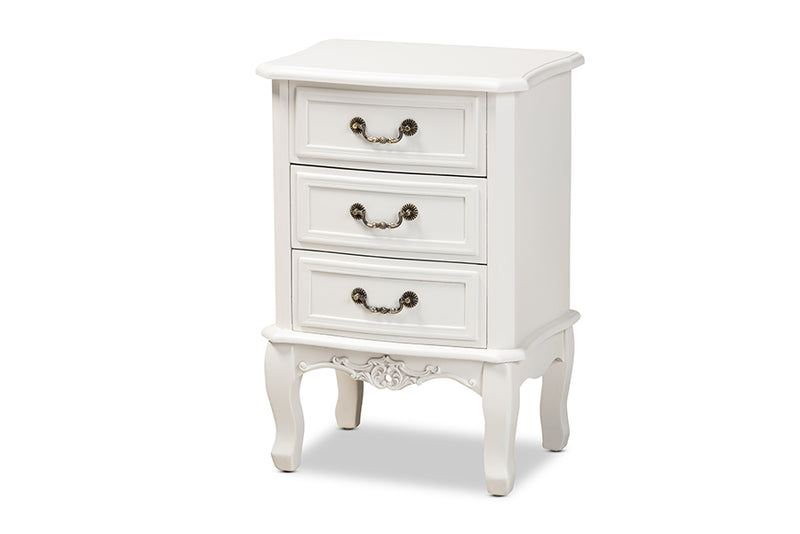 Aniceta Traditional French Country Provincial White-Finished 3-Drawer Wood End Table