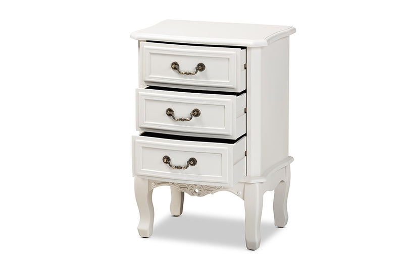 Aniceta Traditional French Country Provincial White-Finished 3-Drawer Wood End Table