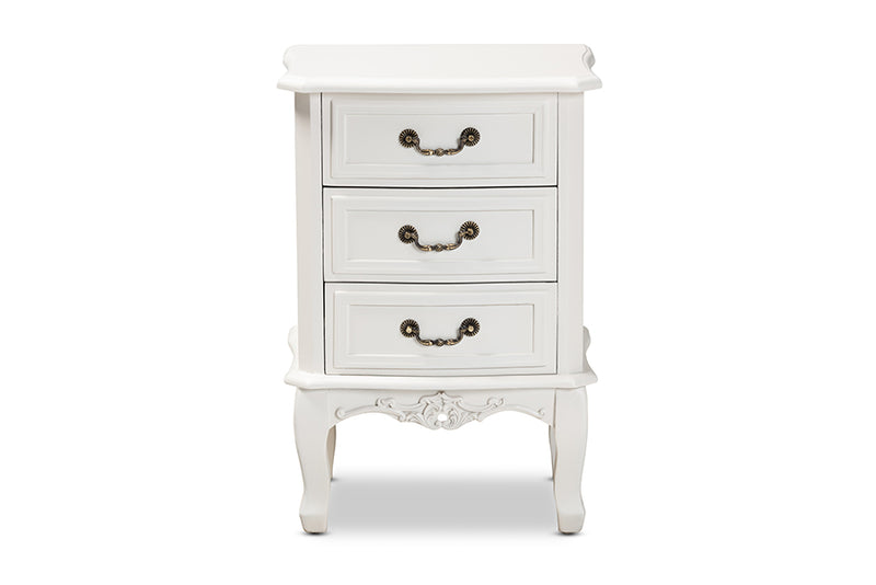 Aniceta Traditional French Country Provincial White-Finished 3-Drawer Wood End Table