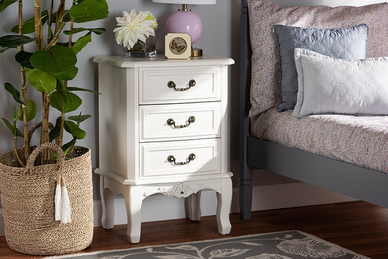 Aniceta Traditional French Country Provincial White-Finished 3-Drawer Wood End Table