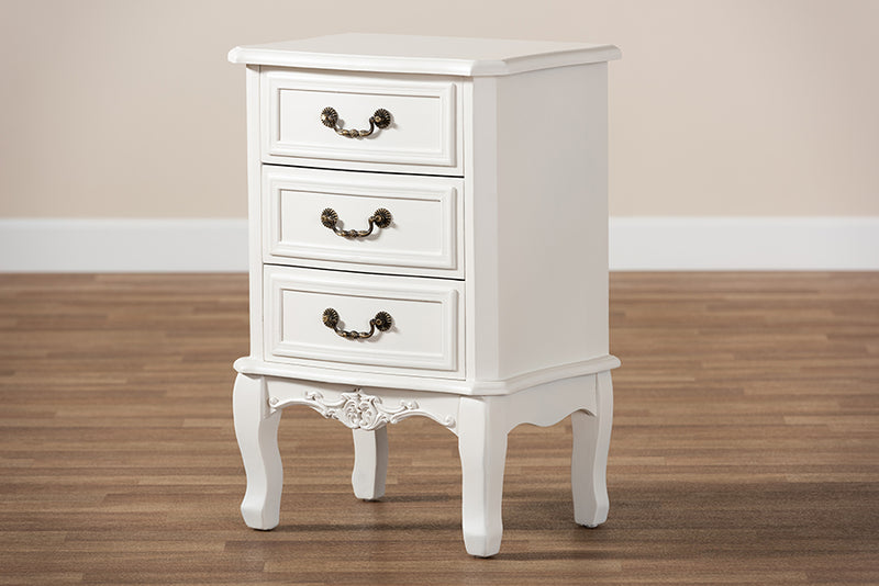 Aniceta Traditional French Country Provincial White-Finished 3-Drawer Wood End Table