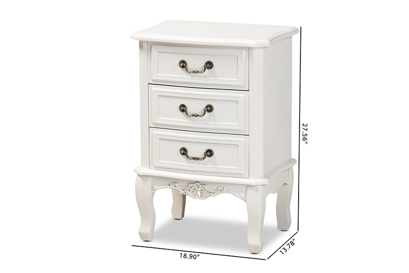 Aniceta Traditional French Country Provincial White-Finished 3-Drawer Wood End Table