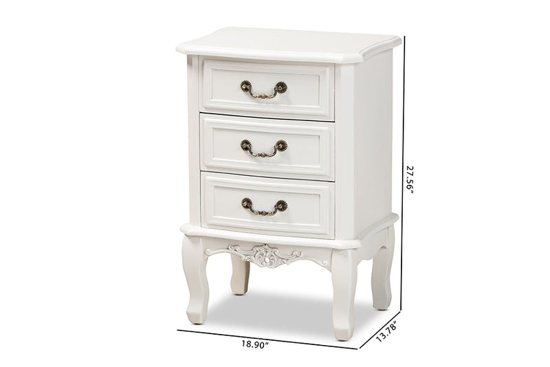 Aniceta Country Provincial White-Finished 3-Drawer Wood End Table Baxton