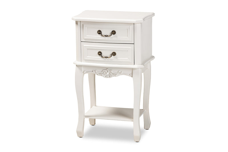 Aniceta Traditional French Country Provincial White-Finished 2-Drawer Wood End Table