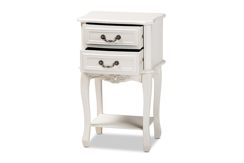 Aniceta Traditional French Country Provincial White-Finished 2-Drawer Wood End Table