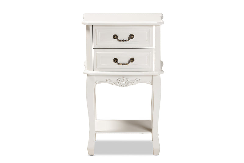 Aniceta Traditional French Country Provincial White-Finished 2-Drawer Wood End Table