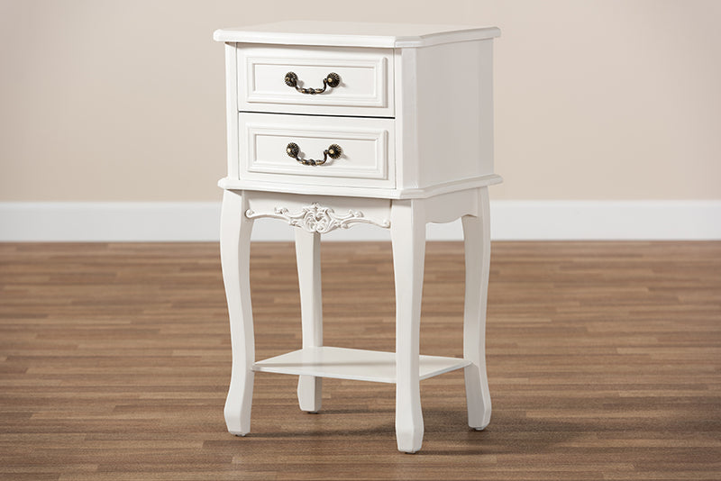 Aniceta Traditional French Country Provincial White-Finished 2-Drawer Wood End Table