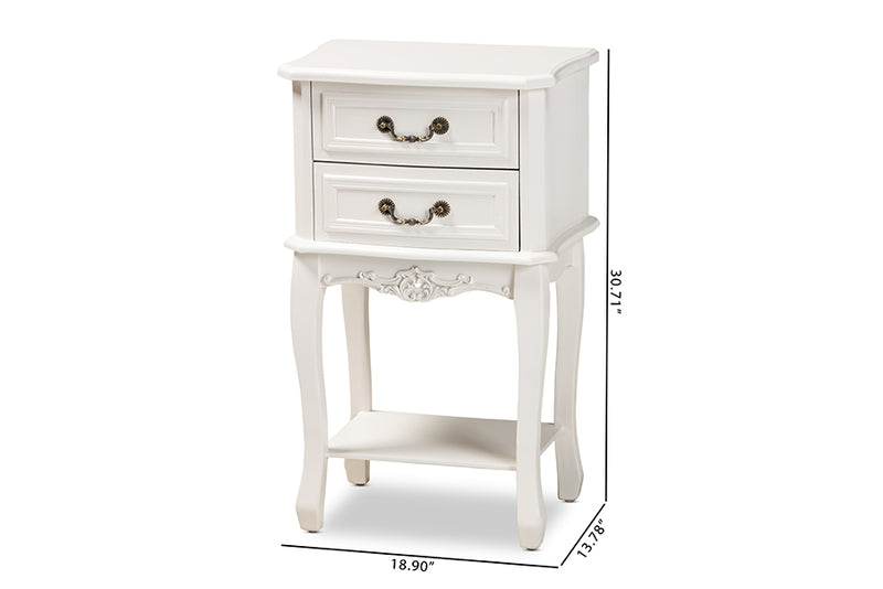 Aniceta Traditional French Country Provincial White-Finished 2-Drawer Wood End Table