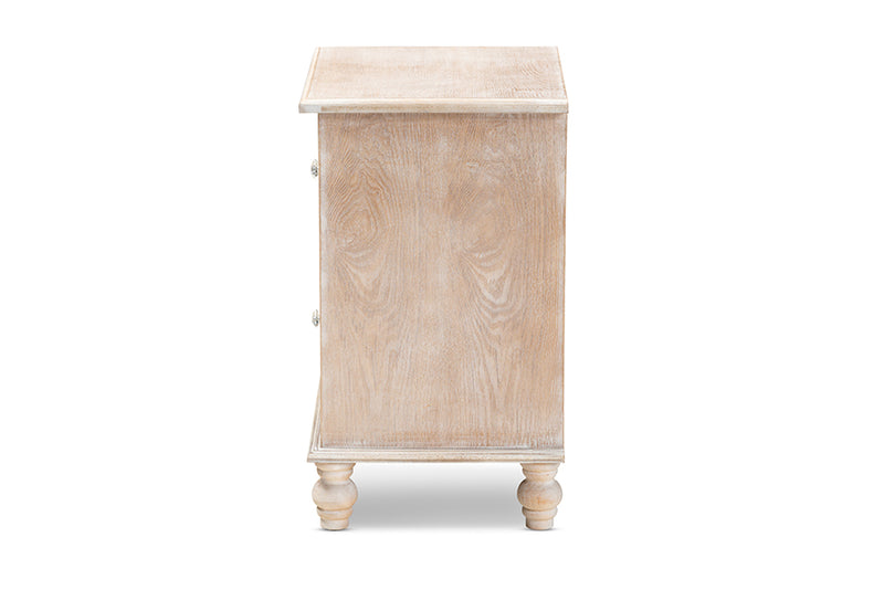 Overton Transitional Rustic French Country White-Washed Wood and Mirror 2-Drawer Quatrefoil End Table