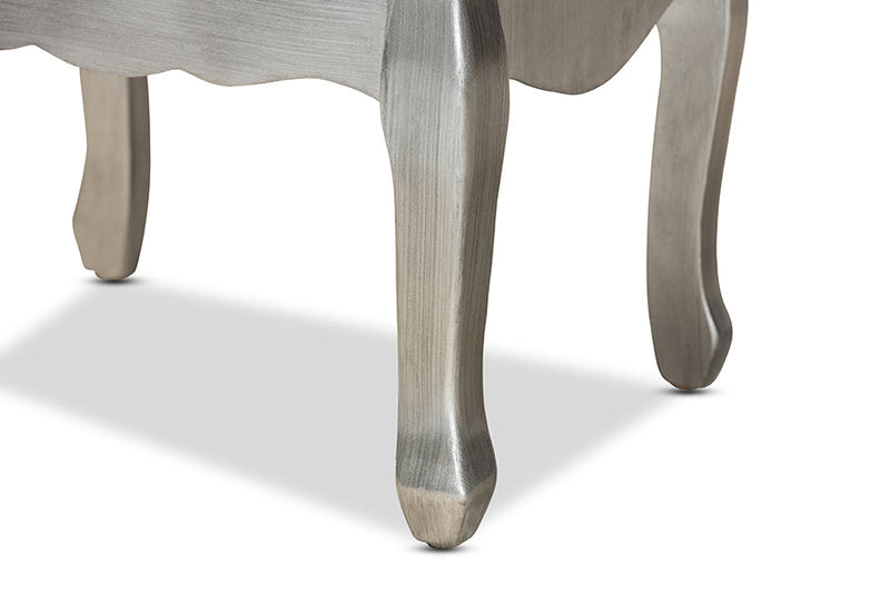 Jaclyn French Brushed Silver and Mirrored Glass 2-Drawer End Table Baxton