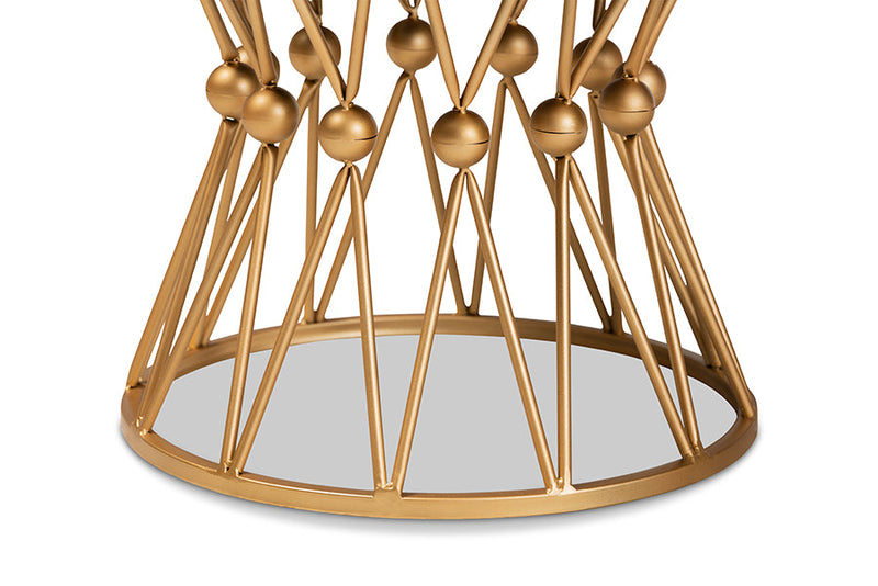 Jaclyn White Faux Fur Upholstered Gold Finished Metal Ottoman Baxton