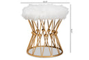 Jaclyn White Faux Fur Upholstered Gold Finished Metal Ottoman Baxton