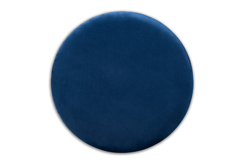 Alivia Navy Blue Velvet Fabric Upholstered Gold Finished Storage Ottoman Baxton