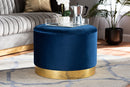 Alivia Navy Blue Velvet Fabric Upholstered Gold Finished Storage Ottoman Baxton