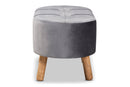 Marisa Gray Velvet Fabric Upholstered Wood Ottoman Baxton