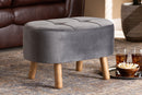 Marisa Gray Velvet Fabric Upholstered Wood Ottoman Baxton