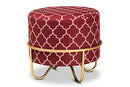 Nico Red Quatrefoil Velvet Fabric Upholstered Gold Finished Metal Ottoman Baxton
