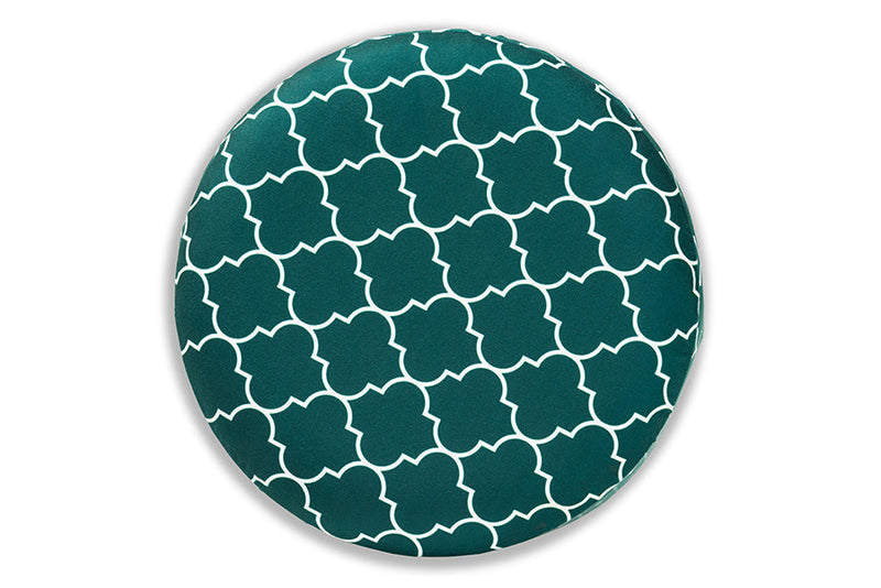 Savina Teal Green Quatrefoil Velvet Fabric Gold Finished Metal Storage Ottoman Baxton