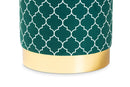 Savina Teal Green Quatrefoil Velvet Fabric Gold Finished Metal Storage Ottoman Baxton