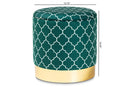 Savina Teal Green Quatrefoil Velvet Fabric Gold Finished Metal Storage Ottoman Baxton