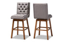 Tasha Gray Fabric Walnut Brown 2Pc Swivel Bar Stool Set Baxton