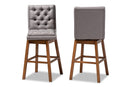 Tasha Gray Fabric Walnut Brown 2Pc Swivel Bar Stool Set Baxton
