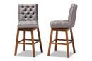 Tasha Gray Fabric Walnut Brown 2Pc Swivel Bar Stool Set Baxton