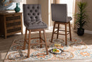 Tasha Gray Fabric Walnut Brown 2Pc Swivel Bar Stool Set Baxton