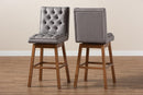 Tasha Gray Fabric Walnut Brown 2Pc Swivel Bar Stool Set Baxton