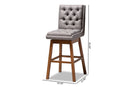 Tasha Gray Fabric Walnut Brown 2Pc Swivel Bar Stool Set Baxton