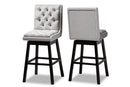 Tasha Light Gray Velvet Fabric Dark Brown 2Pc Swivel Bar Stool Set Baxton