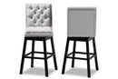 Tasha Light Gray Velvet Fabric Dark Brown 2Pc Swivel Bar Stool Set Baxton