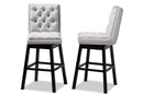 Tasha Light Gray Velvet Fabric Dark Brown 2Pc Swivel Bar Stool Set Baxton