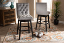 Tasha Light Gray Velvet Fabric Dark Brown 2Pc Swivel Bar Stool Set Baxton