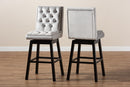 Tasha Light Gray Velvet Fabric Dark Brown 2Pc Swivel Bar Stool Set Baxton