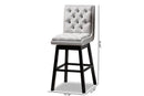 Tasha Light Gray Velvet Fabric Dark Brown 2Pc Swivel Bar Stool Set Baxton