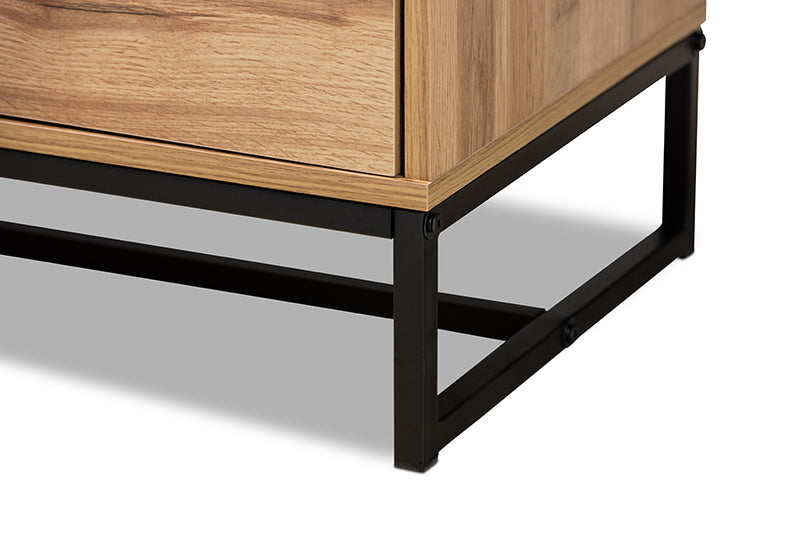 Edel Modern and Contemporary Industrial Oak Finished Wood and Black Metal 2-Drawer TV Stand