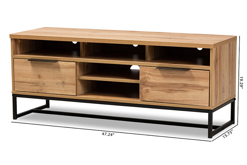 Edel Modern and Contemporary Industrial Oak Finished Wood and Black Metal 2-Drawer TV Stand